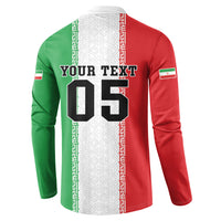 Custom Iran Football 2026 Button Sweatshirt Go Team Melli Flag Style