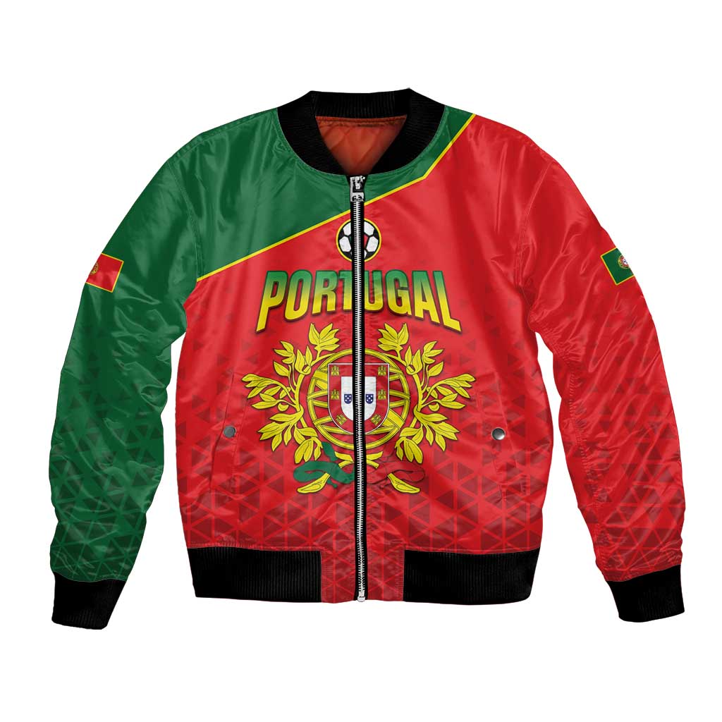 Red green unisex bomber jacket, full-zip front, Portugal crest and emblem