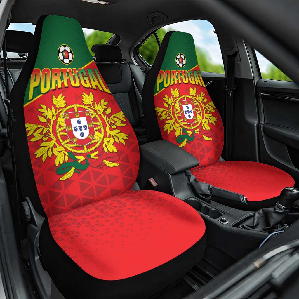 Car seat covers, red and green Portugal themed with crest, football emblem, and 'PORTUGAL' text