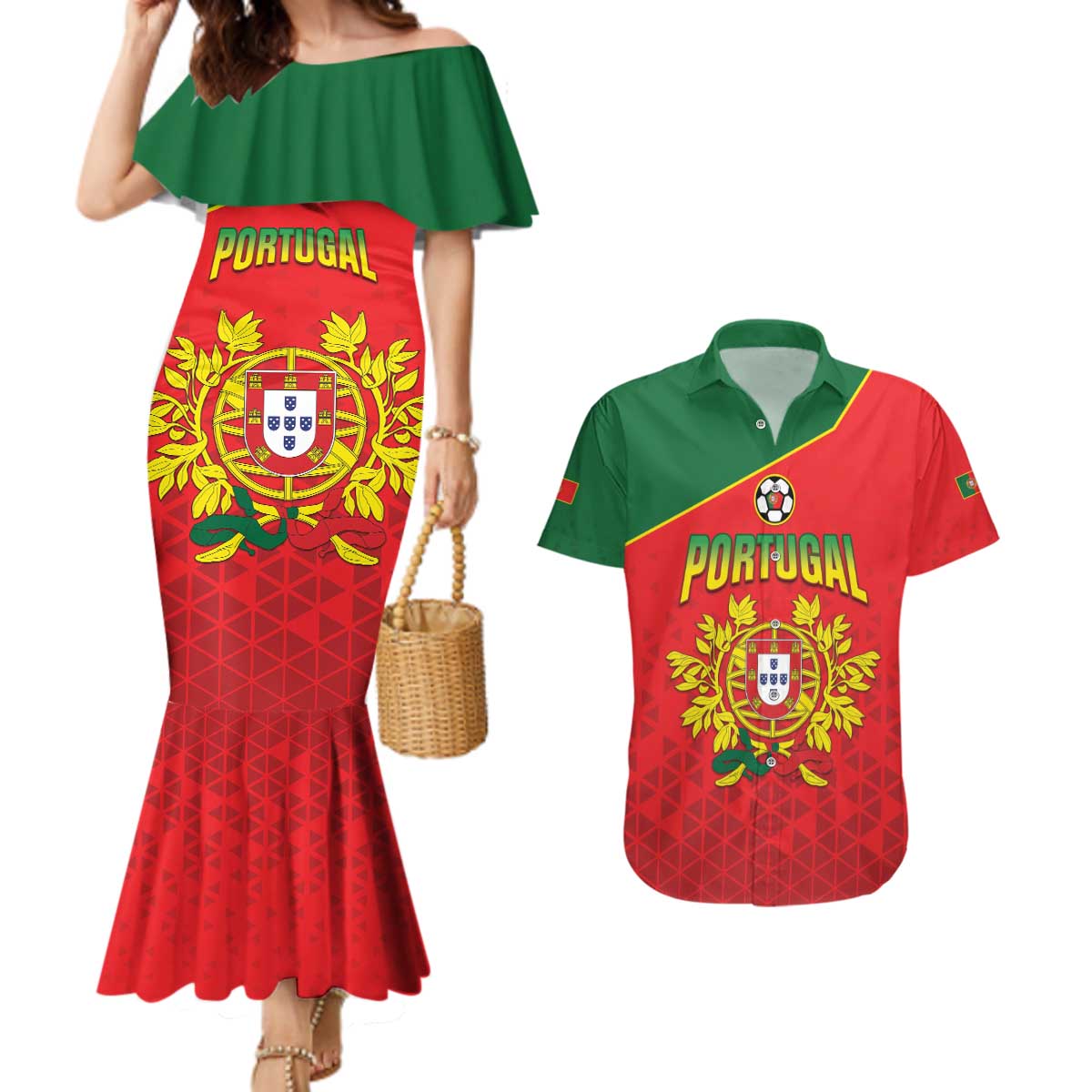 Custom Portugal 2024 Football Couples Matching Mermaid Dress and Hawaiian Shirt Go Champions A Selecao das Quinas LT05 - Wonder Print Shop