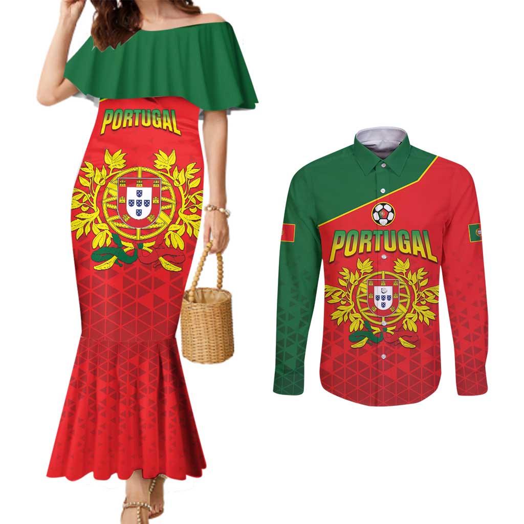 Custom Portugal 2024 Football Couples Matching Mermaid Dress and Long Sleeve Button Shirt Go Champions A Selecao das Quinas