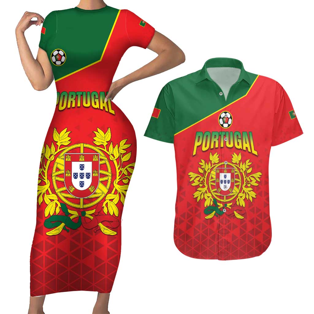 Custom Portugal 2024 Football Couples Matching Short Sleeve Bodycon Dress and Hawaiian Shirt Go Champions A Selecao das Quinas LT05 - Wonder Print Shop