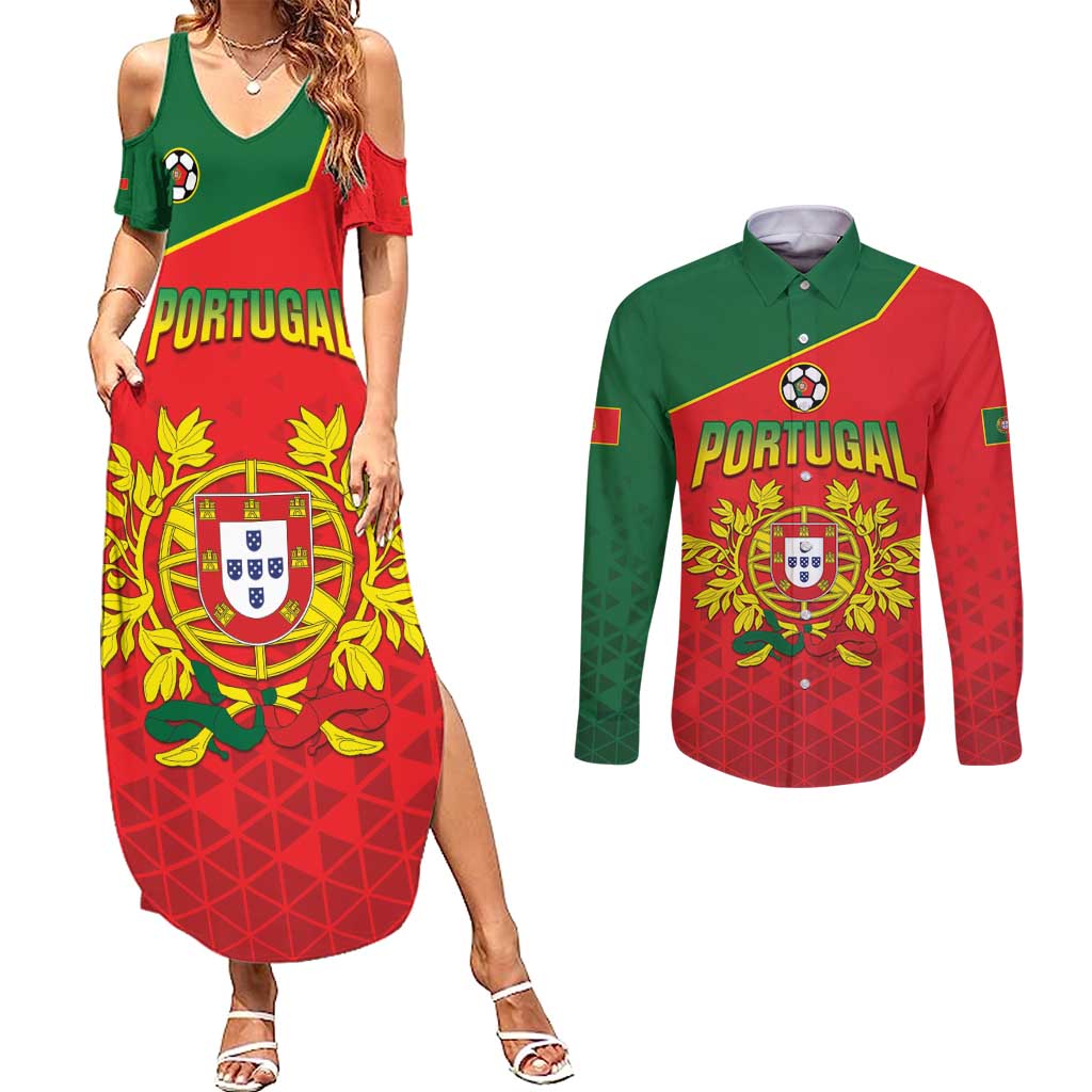 Custom Portugal 2024 Football Couples Matching Summer Maxi Dress and Long Sleeve Button Shirt Go Champions A Selecao das Quinas LT05 - Wonder Print Shop