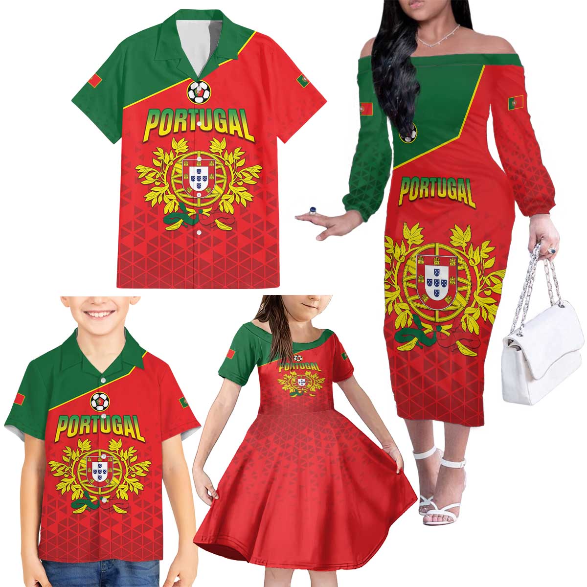 Custom Portugal 2024 Football Family Matching Off The Shoulder Long Sleeve Dress and Hawaiian Shirt Go Champions A Selecao das Quinas LT05 - Wonder Print Shop