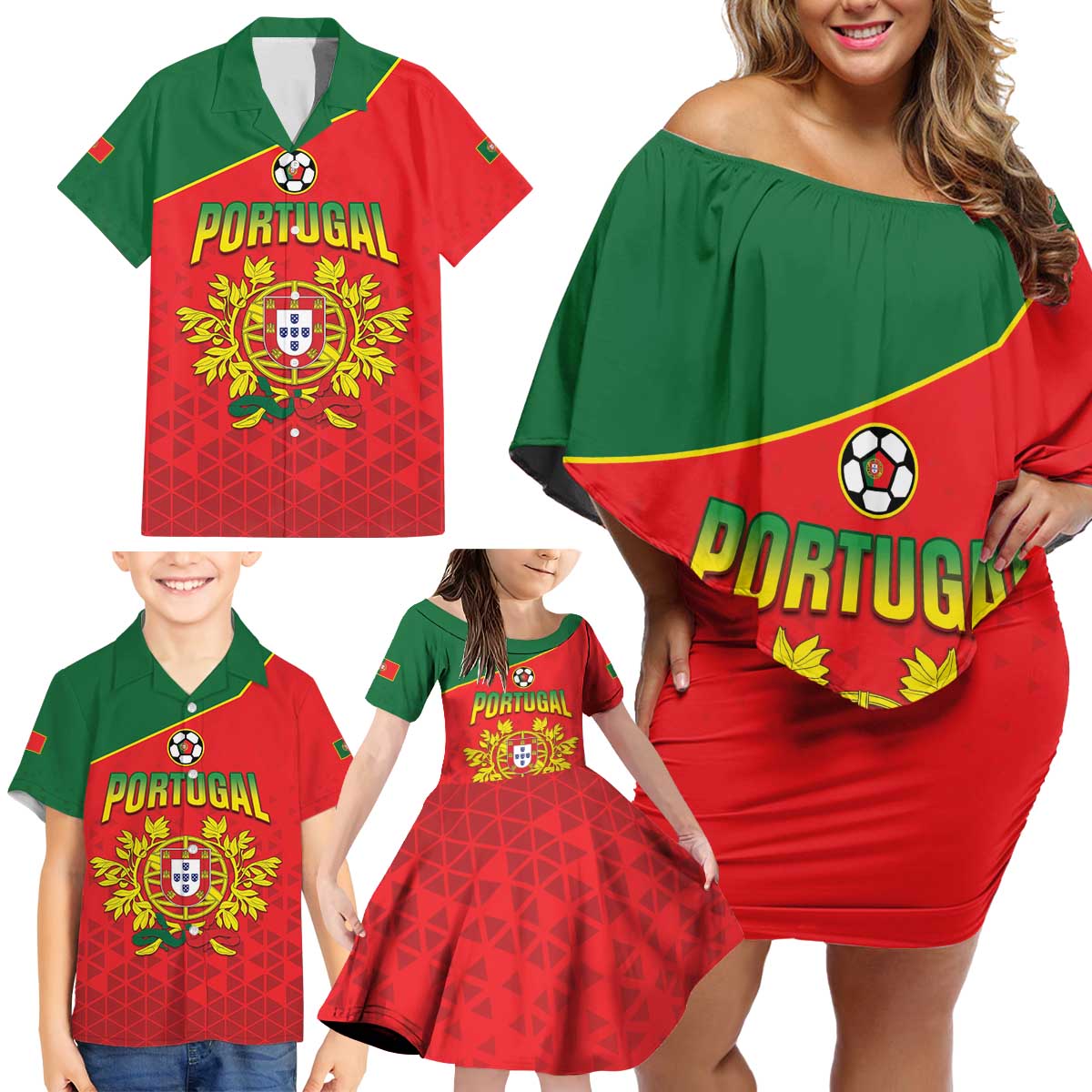 Custom Portugal 2024 Football Family Matching Off Shoulder Short Dress and Hawaiian Shirt Go Champions A Selecao das Quinas LT05 - Wonder Print Shop