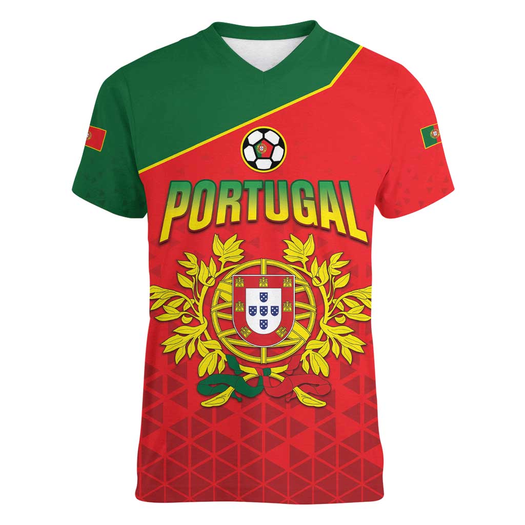 Custom Portugal 2024 Football Women V-Neck T-Shirt Go Champions A Selecao das Quinas LT05 - Wonder Print Shop