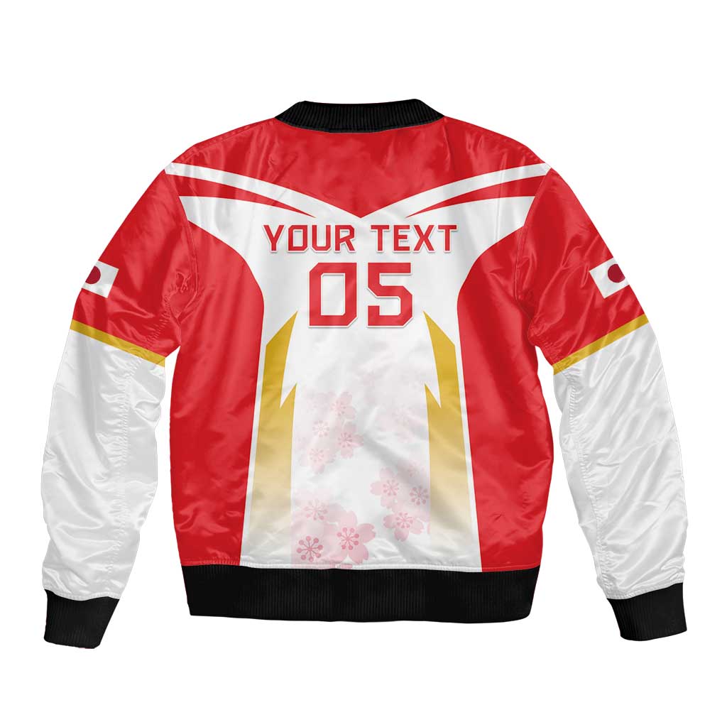 Red and white bomber jacket back print: YOUR TEXT DS, ribbed hem and cuffs