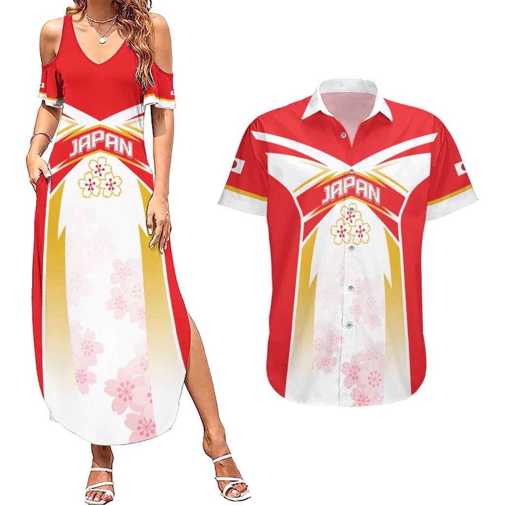 Custom Japan Rugby 2024 Couples Matching Summer Maxi Dress and Hawaiian Shirt Go Cherry Blossoms LT05 - Wonder Print Shop