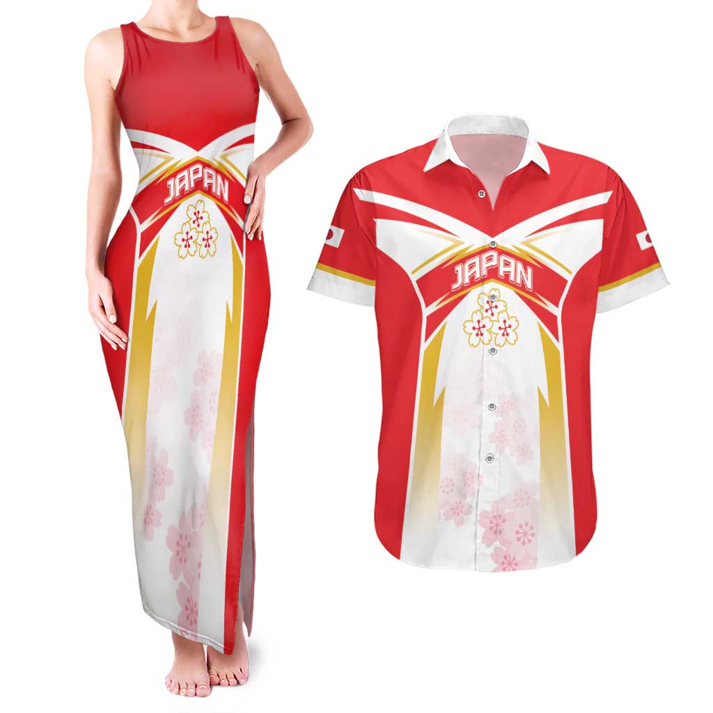 Custom Japan Rugby 2024 Couples Matching Tank Maxi Dress and Hawaiian Shirt Go Cherry Blossoms LT05 - Wonder Print Shop