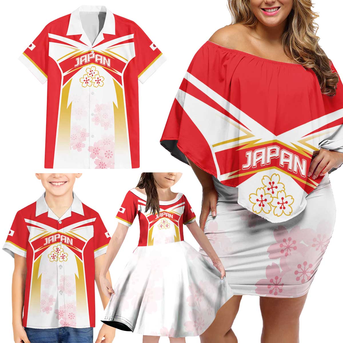 Custom Japan Rugby 2024 Family Matching Off Shoulder Short Dress and Hawaiian Shirt Go Cherry Blossoms LT05 - Wonder Print Shop