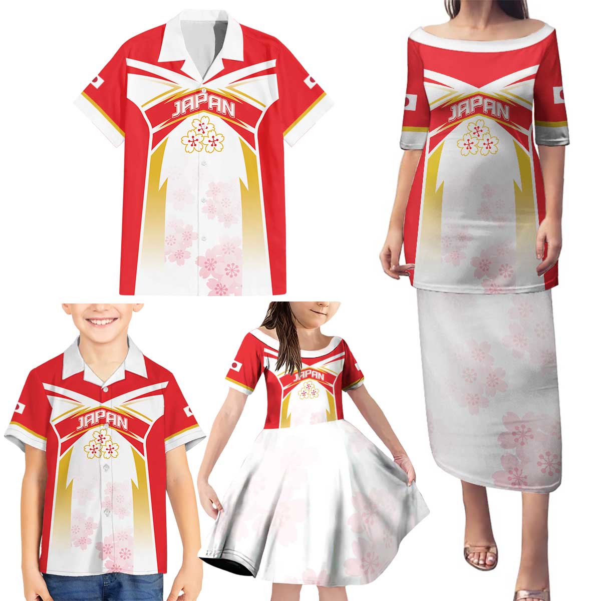 Custom Japan Rugby 2024 Family Matching Puletasi and Hawaiian Shirt Go Cherry Blossoms LT05 - Wonder Print Shop