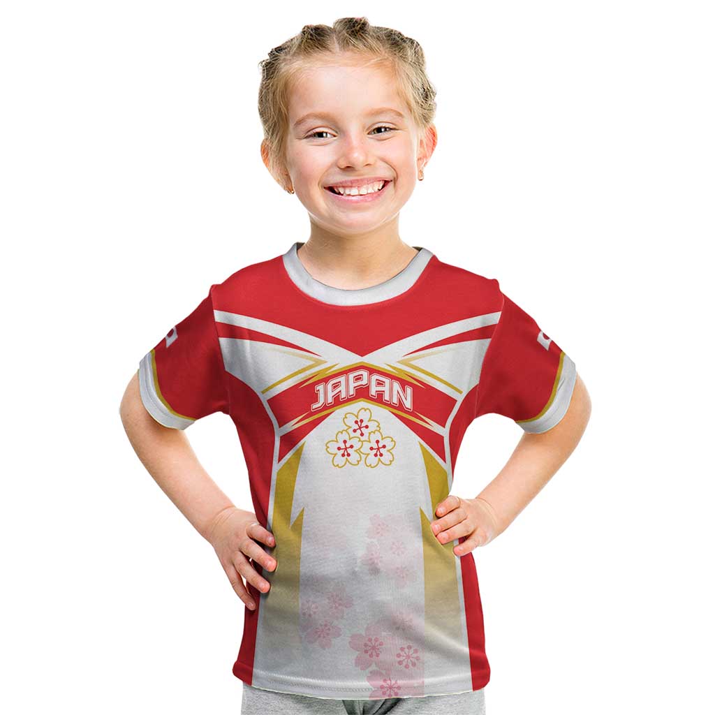 Custom Japan Rugby 2024 Kid T Shirt Go Cherry Blossoms LT05 - Wonder Print Shop