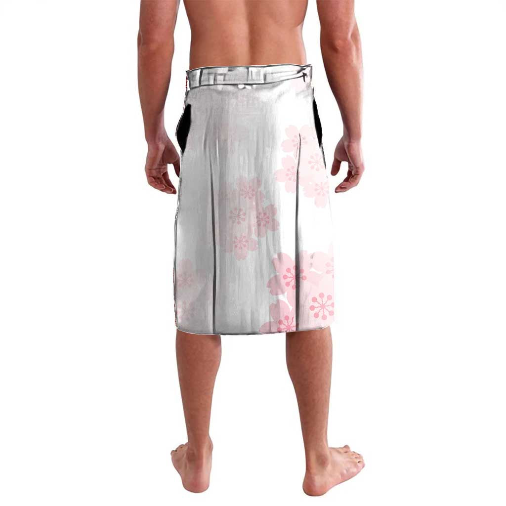 Knee-length custom shorts with elastic waistband, white base and pink cherry blossom print