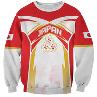 Red unisex rugby sweatshirt with gray sleeves, Japan graphic and cherry blossom design