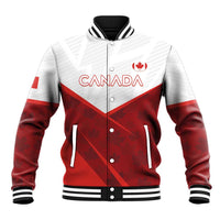 Red and white Canada rugby baseball jacket, button-front, striped collar and cuffs
