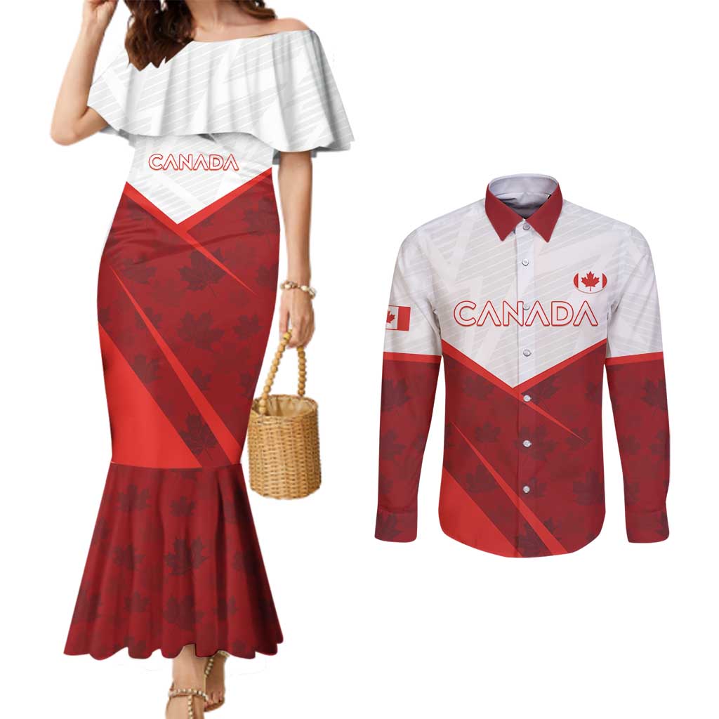 Custom Canada Rugby 2024 Couples Matching Mermaid Dress and Long Sleeve Button Shirt Go Canada Simple Style