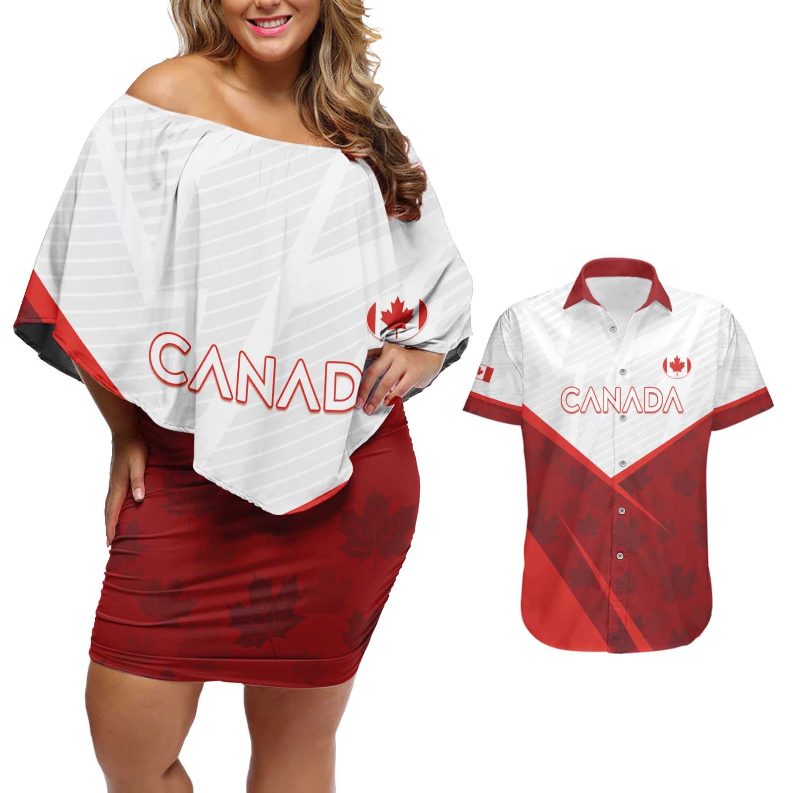 Custom Canada Rugby 2024 Couples Matching Off Shoulder Short Dress and Hawaiian Shirt Go Canada Simple Style LT05 - Wonder Print Shop