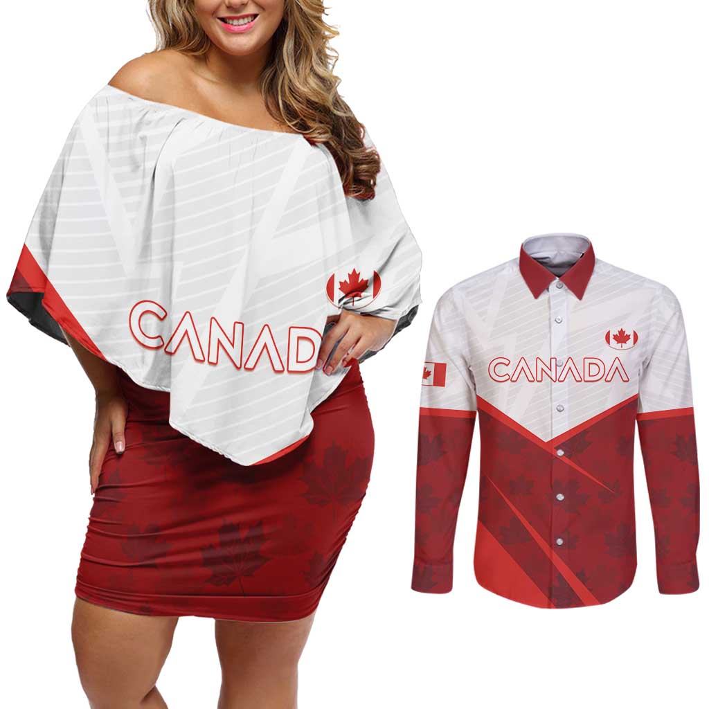 Custom Canada Rugby 2024 Couples Matching Off Shoulder Short Dress and Long Sleeve Button Shirt Go Canada Simple Style LT05 - Wonder Print Shop