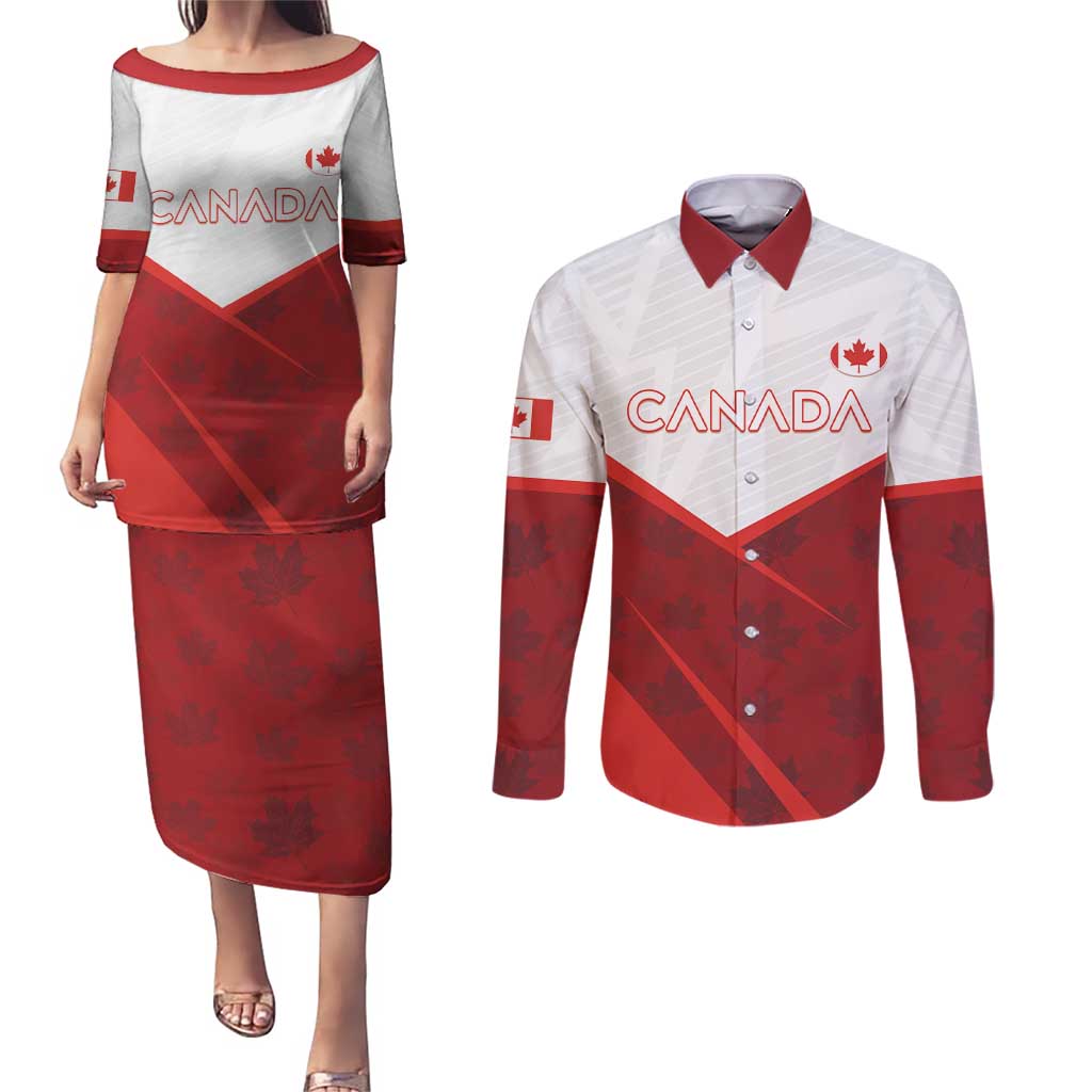 Custom Canada Rugby 2024 Couples Matching Puletasi and Long Sleeve Button Shirt Go Canada Simple Style LT05 - Wonder Print Shop