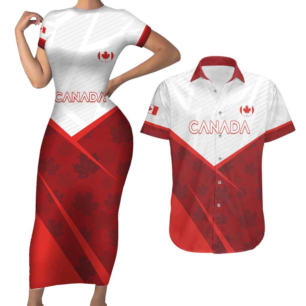 Custom Canada Rugby 2024 Couples Matching Short Sleeve Bodycon Dress and Hawaiian Shirt Go Canada Simple Style LT05 - Wonder Print Shop