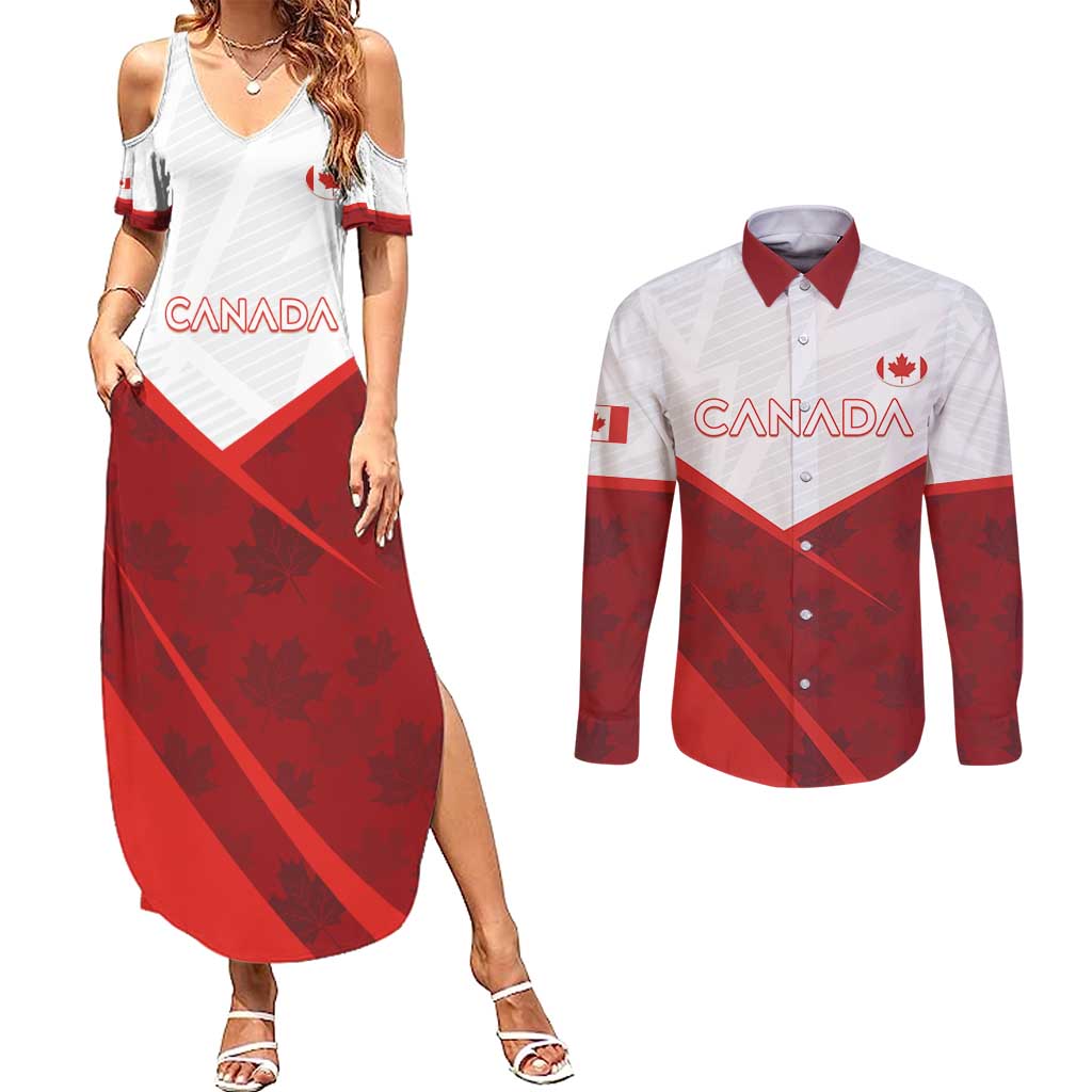 Custom Canada Rugby 2024 Couples Matching Summer Maxi Dress and Long Sleeve Button Shirt Go Canada Simple Style LT05 - Wonder Print Shop