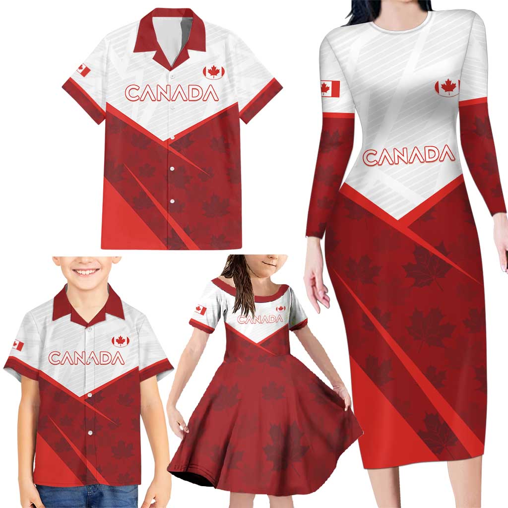 Custom Canada Rugby 2024 Family Matching Long Sleeve Bodycon Dress and Hawaiian Shirt Go Canada Simple Style LT05 - Wonder Print Shop