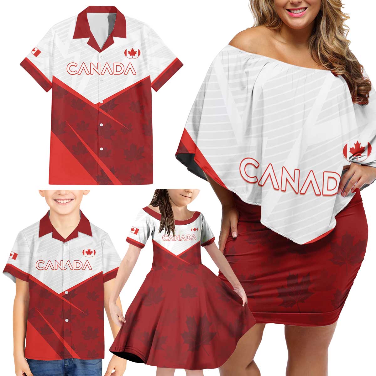 Custom Canada Rugby 2024 Family Matching Off Shoulder Short Dress and Hawaiian Shirt Go Canada Simple Style LT05 - Wonder Print Shop