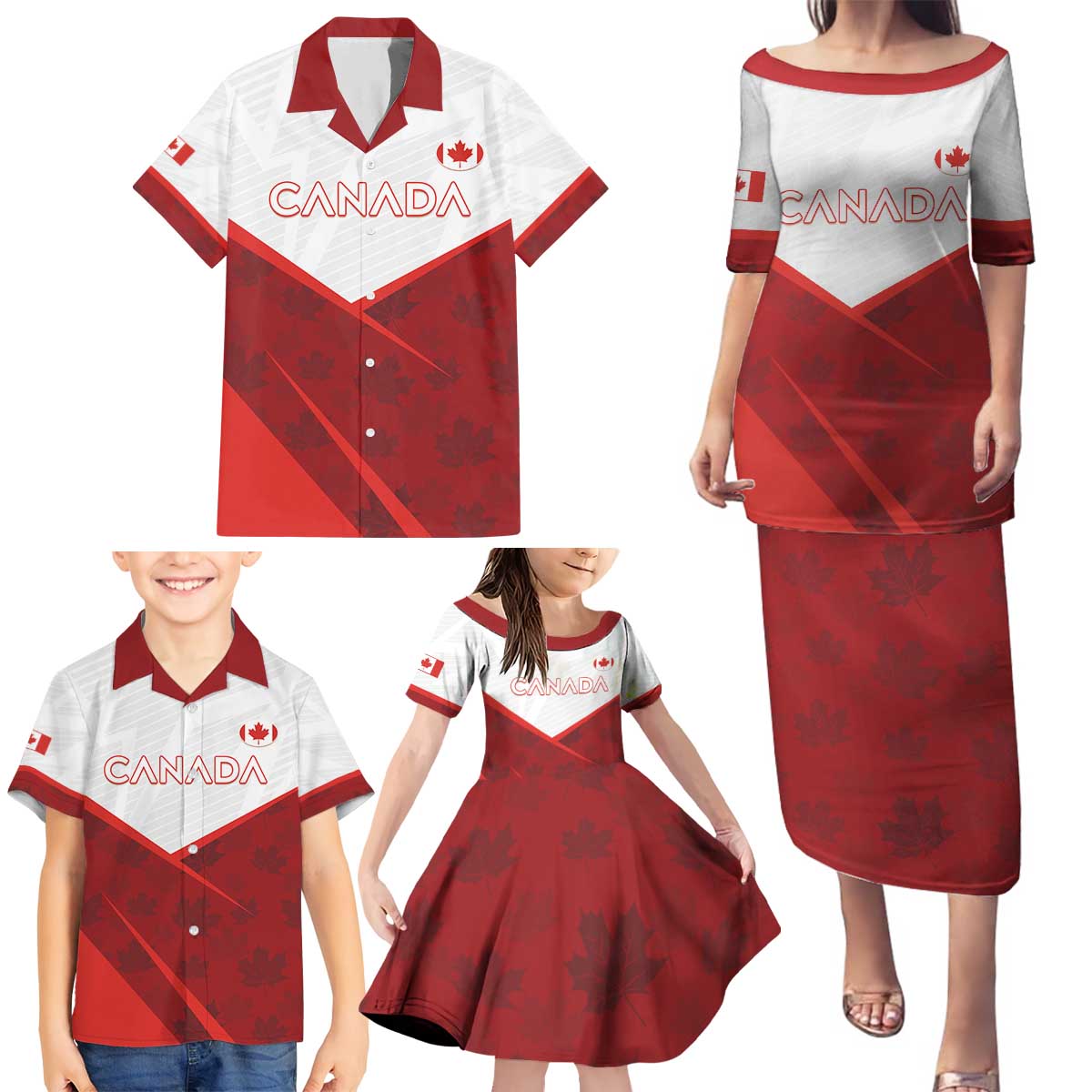 Custom Canada Rugby 2024 Family Matching Puletasi and Hawaiian Shirt Go Canada Simple Style LT05 - Wonder Print Shop