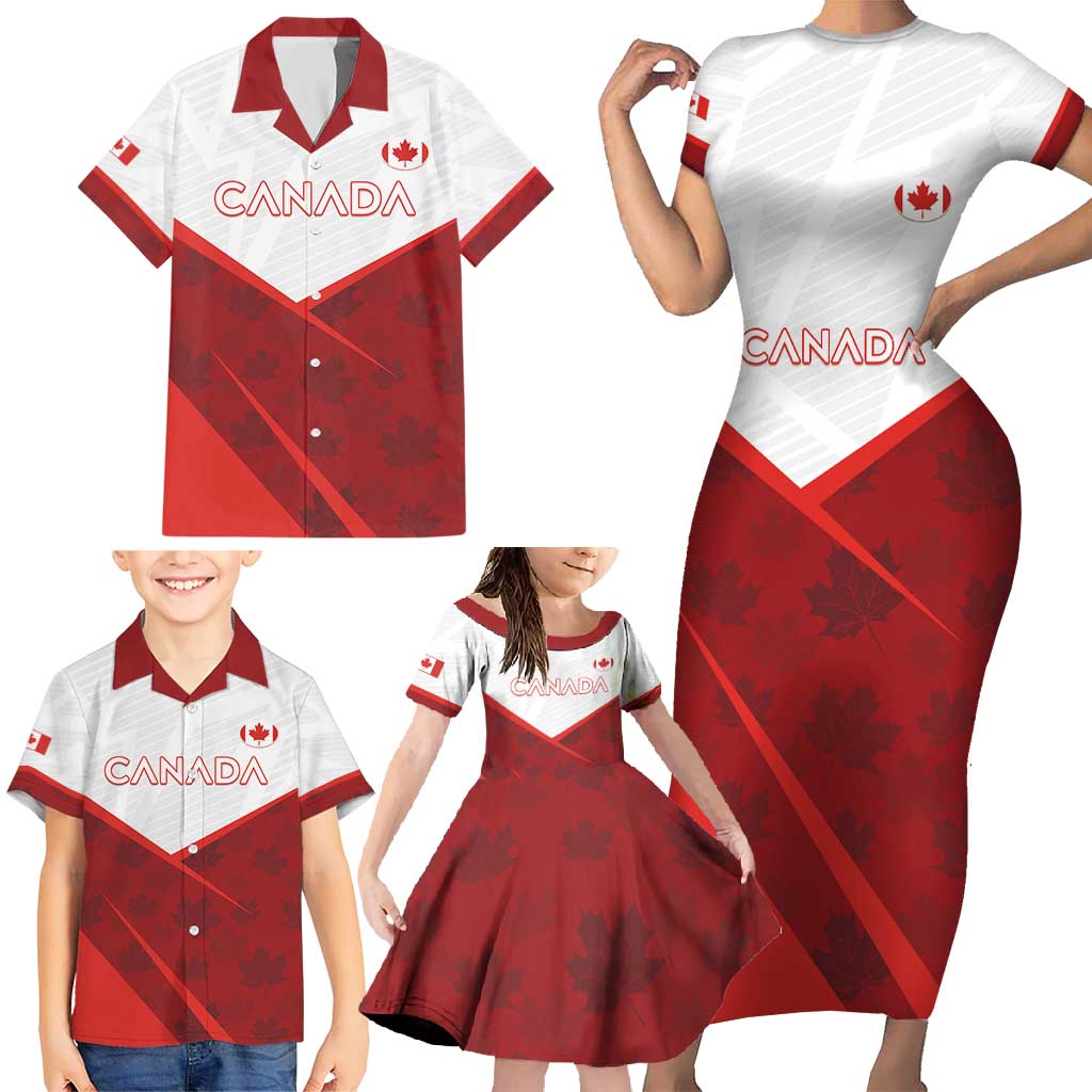 Custom Canada Rugby 2024 Family Matching Short Sleeve Bodycon Dress and Hawaiian Shirt Go Canada Simple Style LT05 - Wonder Print Shop