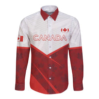 Unisex Canada rugby button-up shirt, red and white long sleeves with maple leaf crest