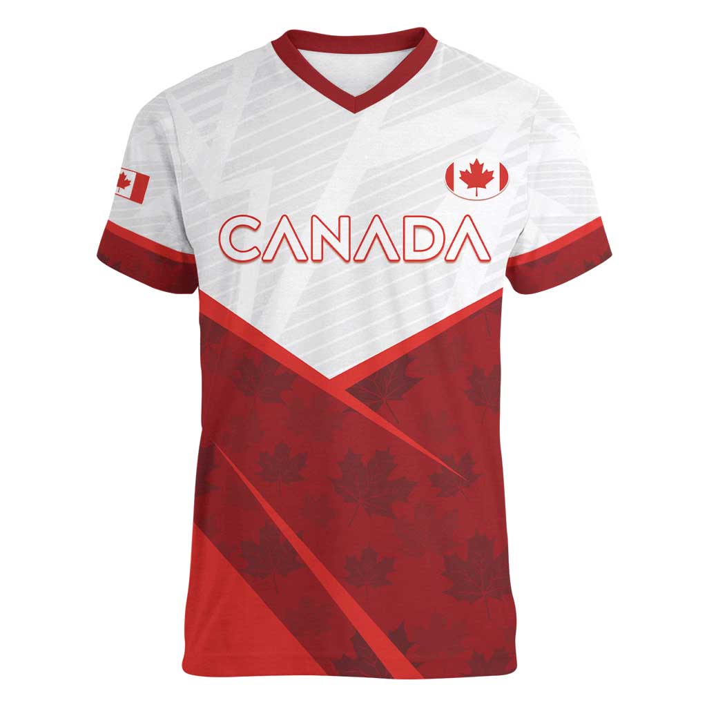 Custom Canada Rugby 2024 Women V-Neck T-Shirt Go Canada Simple Style