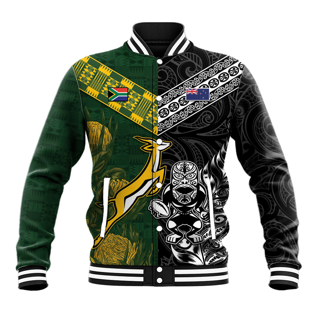 Custom Rugby New Zealand South Africa Baseball Jacket Maori Tiki Springboks Together