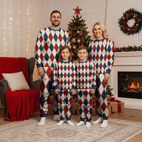 Blue And Red Christmas Argyle Pattern Christmas Pajama Set - Wonder Print Shop