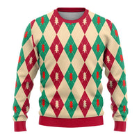 Green And Red Diamond Christmas Pattern Ugly Christmas Sweater - Wonder Print Shop