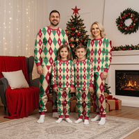 Green And Red Diamond Christmas Pattern Christmas Pajama Set - Wonder Print Shop