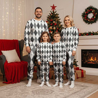 Black White Snowflake Christmas Argyle Pattern Christmas Pajama Set - Wonder Print Shop