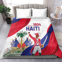 Haiti independence day bedding set featuring a flag-themed red, blue, and white duvet