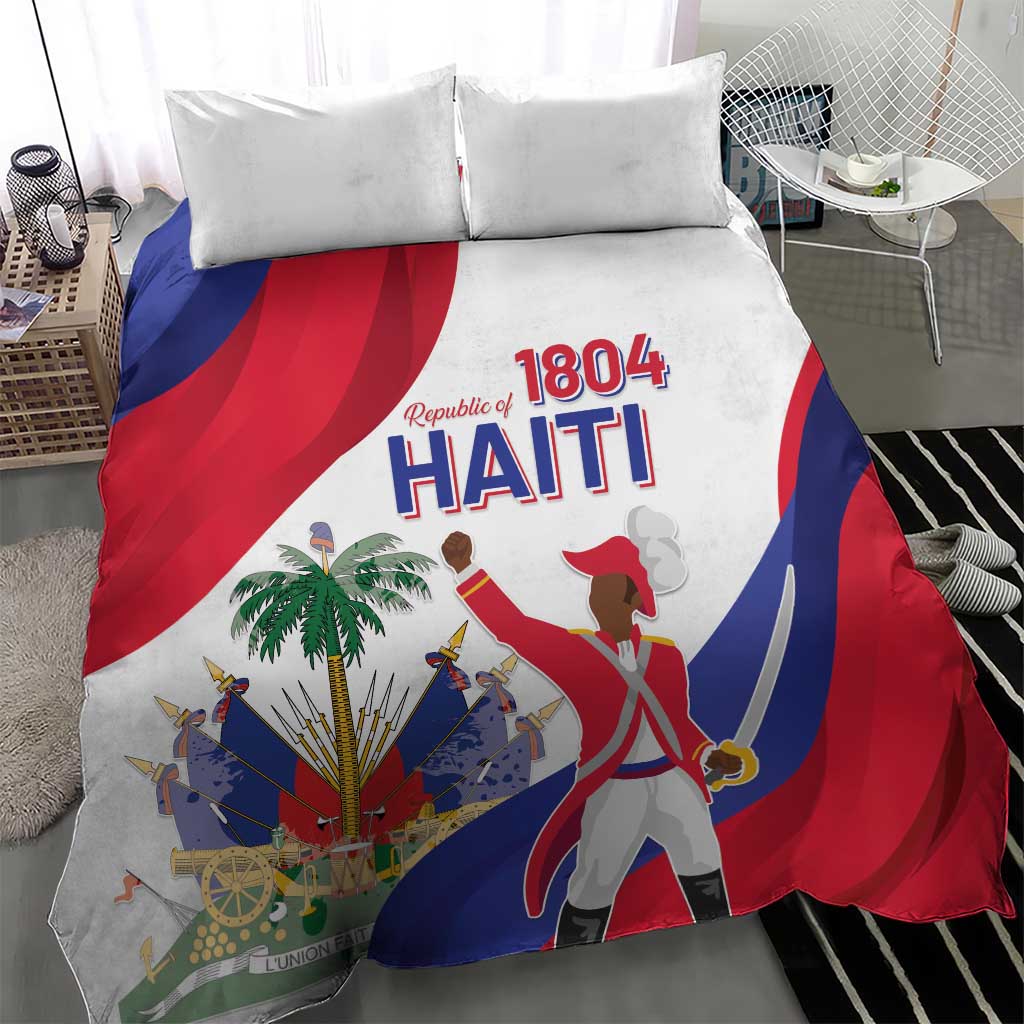 Haiti independence day bedding set with pillows and large “HAITI” “1804” flag print duvet