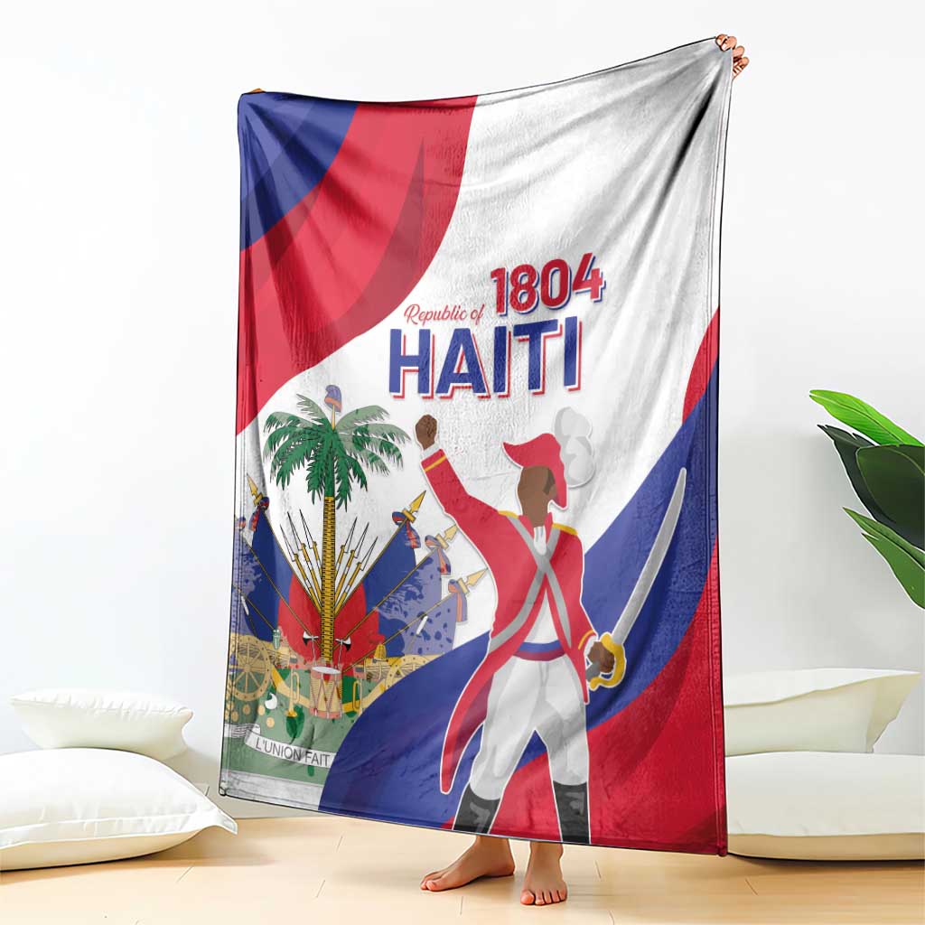 Haiti independence day blanket raised on a stand, showing 1804 Haiti and flag colors