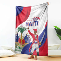 Haiti independence day blanket raised on a stand, showing 1804 Haiti and flag colors