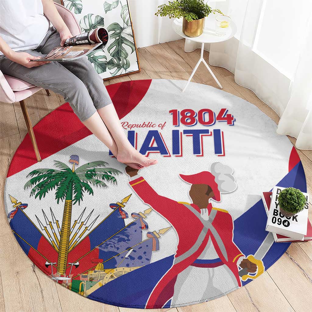 Haiti patriotic round carpet featuring Republic of 1804 and Haiti lettering