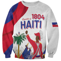 Unisex crewneck sweatshirt in gray with front Haiti graphic and 1804 text