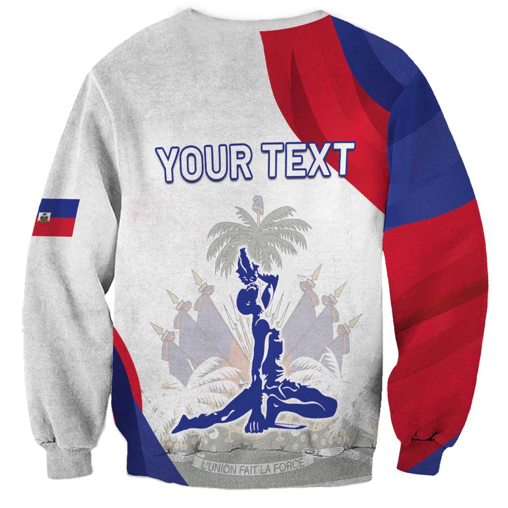 Unisex crewneck sweatshirt in gray with back 'YOUR TEXT' and Haiti statue graphic