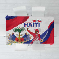 Haiti-themed independence tablecloth with flag-style red, blue, and white graphic