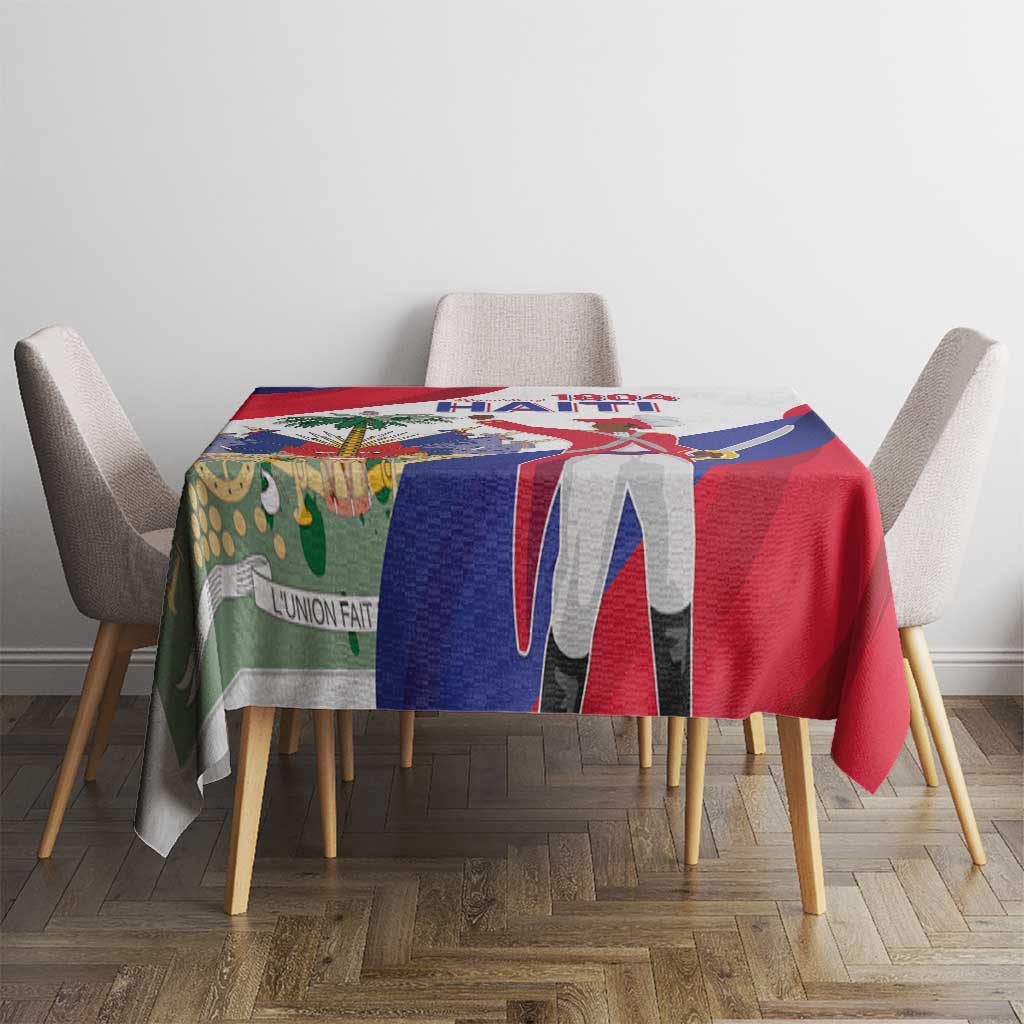 Colorful Haiti flag patchwork tablecloth on dining table