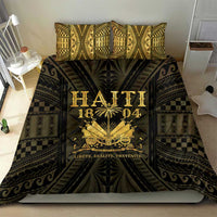 Gold and dark bedding set with 'HAITI 1804' duvet cover and two matching pillowcases