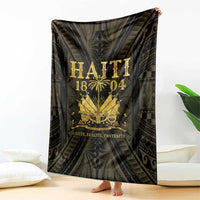 Haiti 1804 blanket, dark with large gold 'HAITI 1804' design and 'LIBETE, EGALITE'