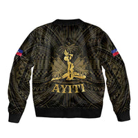 Bomber jacket with ribbed hem and cuffs, gold crest and Haiti lettering on dark base.