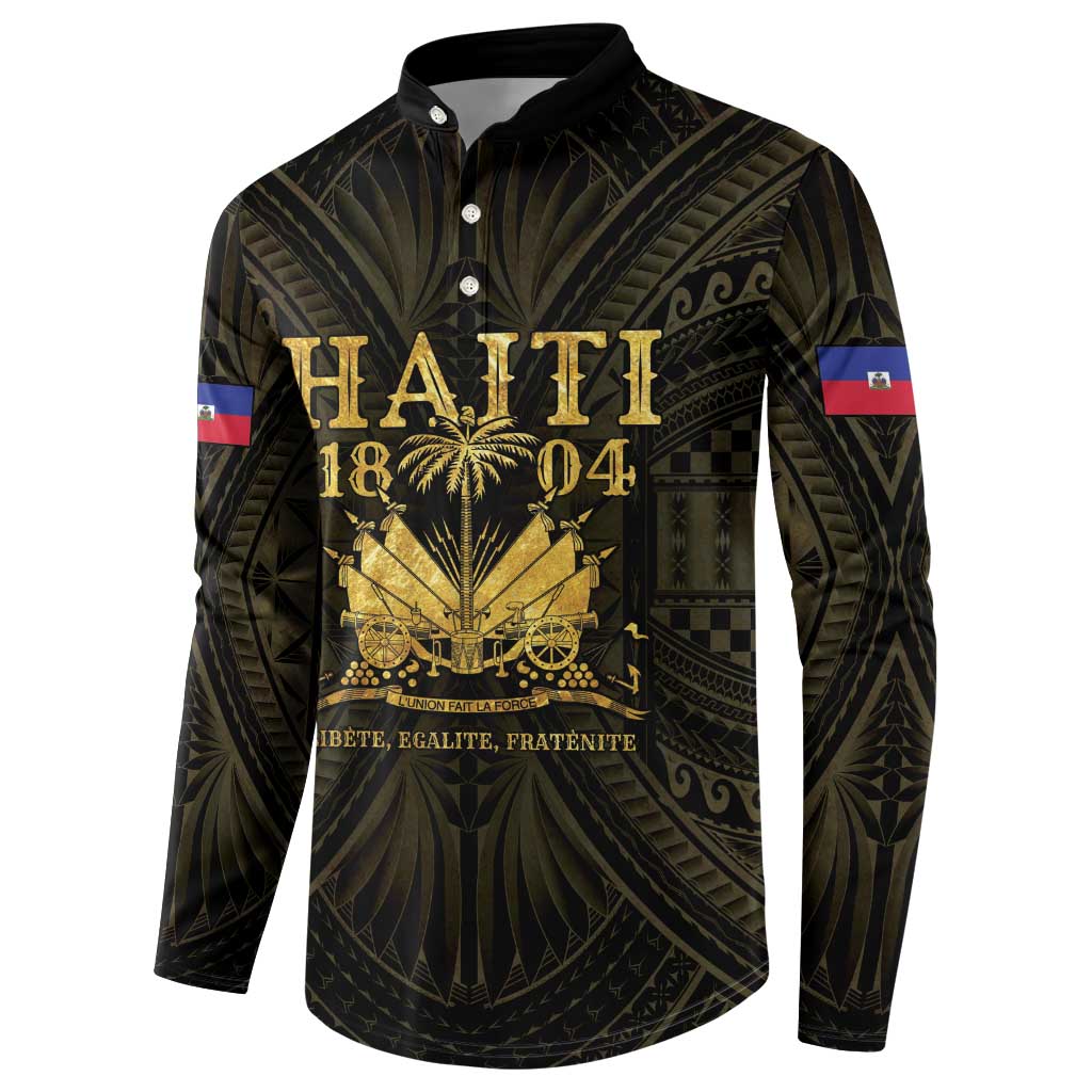 Men's button-up sweatshirt with dark base and large gold front text graphic