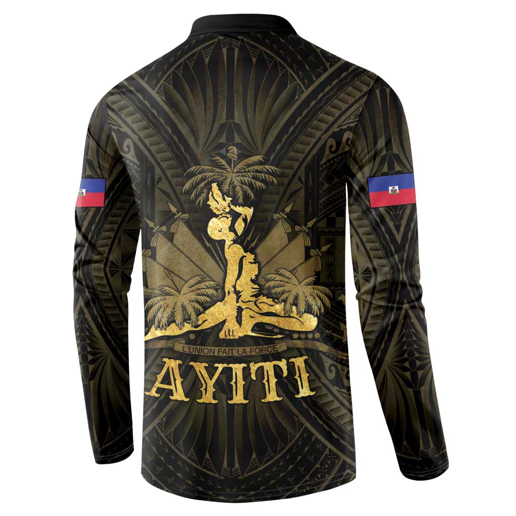 Men's button-up sweatshirt with dark base and gold back crest graphic